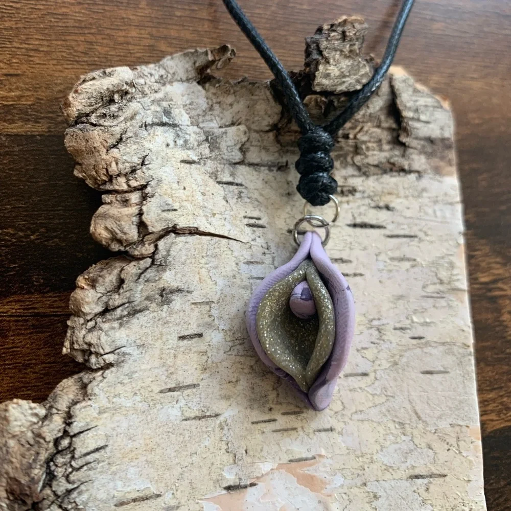 Sensual Floral Necklace Handmade Clay Pendant Adjustable Length Cord - Picture 10 of 12